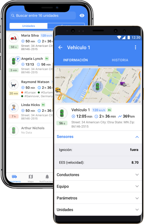 Teléfono mostrando app de rastreo